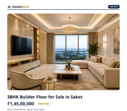 First page of a sample EstateDeck brochure for the Saket 3 BHK